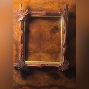 Antique Hand Carved Arts & Crafts Black Forrest Wood Picture Frame